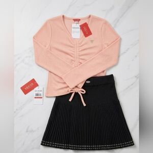 Guess Ruched V-neck long-sleeve top and a pleated knit skater skirt -NWT